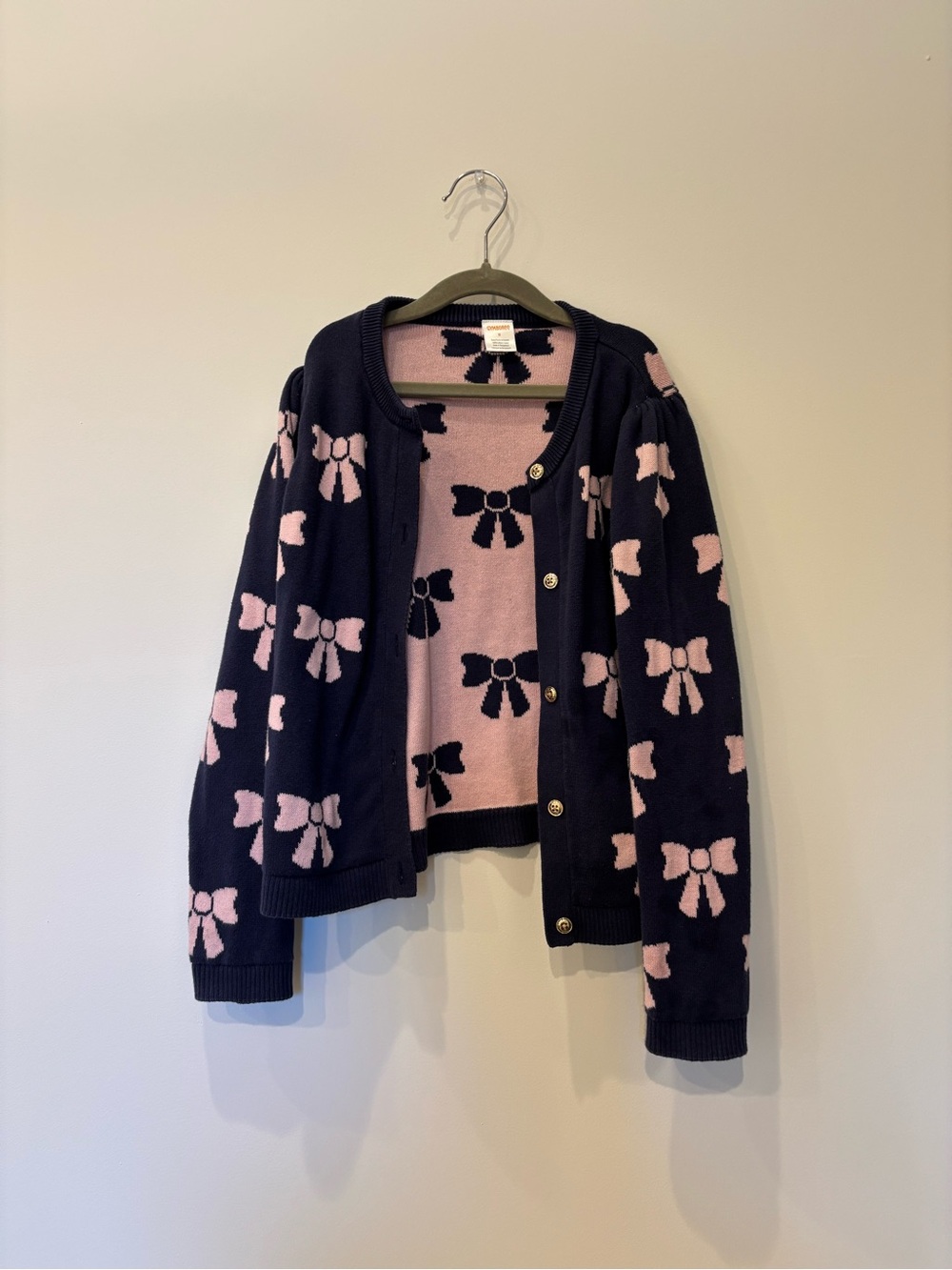 Gymboree Girls Navy & Pink Bow Knit Cardigan